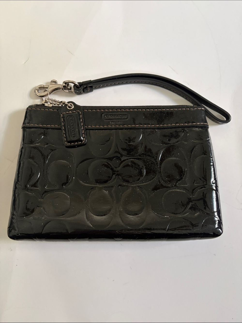 Coach Black Patent Leather Embossed Wristlet